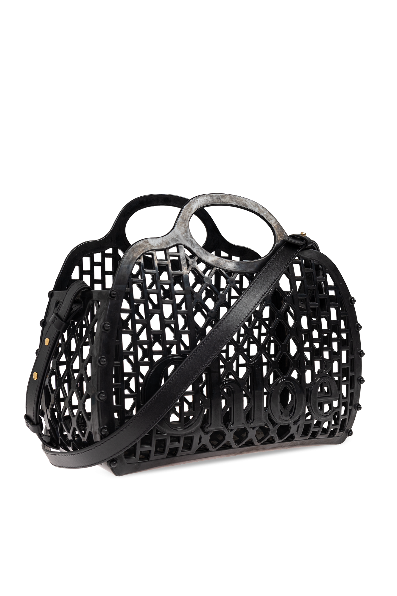 トートバッグ CHLOE Black Rubber Chlo?? Cage Handbag Chloé Cage logo-detail Tote Bag | Black | FARFETCH